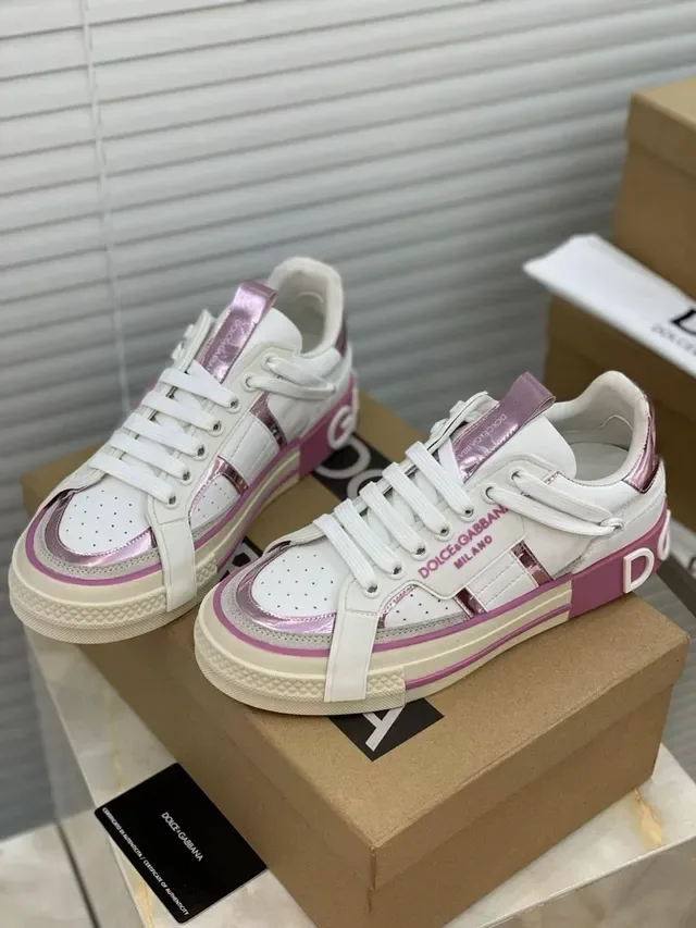Dolce & Gabbana White Pink Leather Upper Platform Sole Lifestyle Sneakers 8