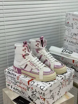 Dolce & Gabbana White Purple High-Top Platform Sole Lifestyle Sneakers 3