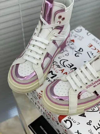Dolce & Gabbana White Purple High-Top Platform Sole Lifestyle Sneakers 5