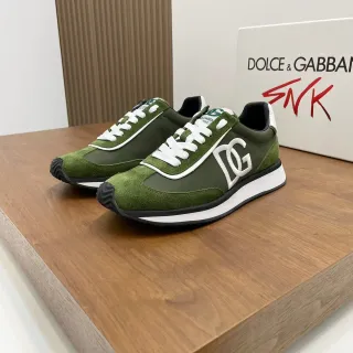 Dolce & Gabbana Army Green White Olive Suede And Textile Upper DG Monogram Overlay Lifestyle Sneakers