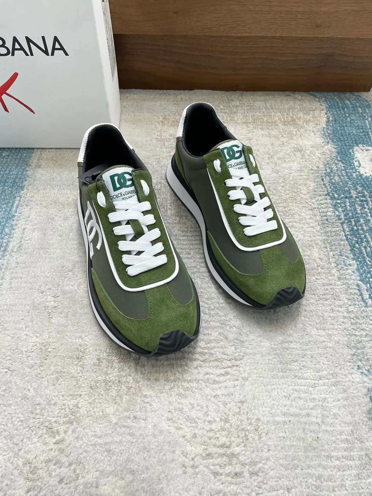Dolce & Gabbana Army Green White Olive Suede And Textile Upper DG Monogram Overlay Lifestyle Sneakers 8