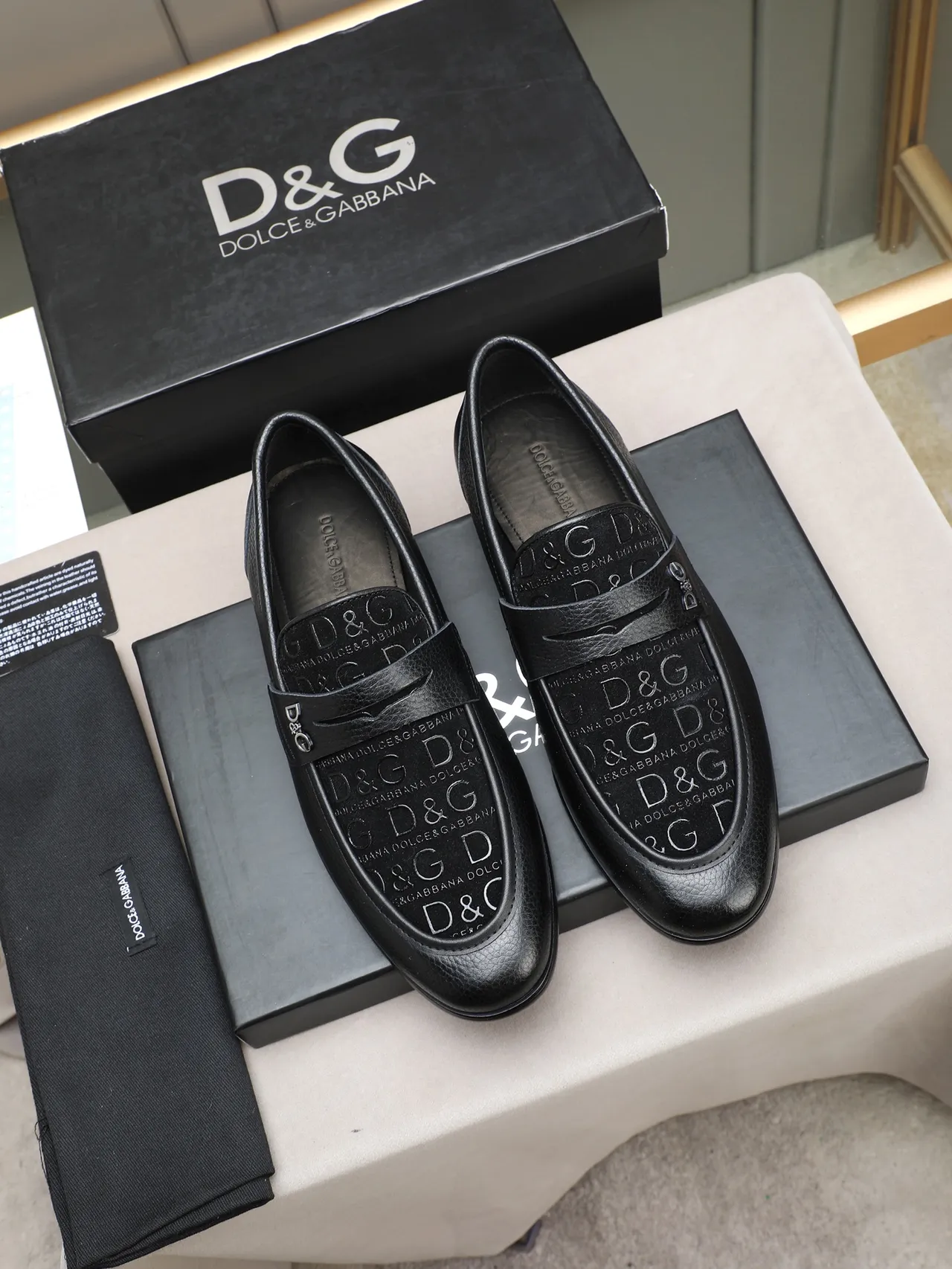Dolce & Gabbana Loafer Black Pebbled Leather Monogrammed Strap Loafer 3
