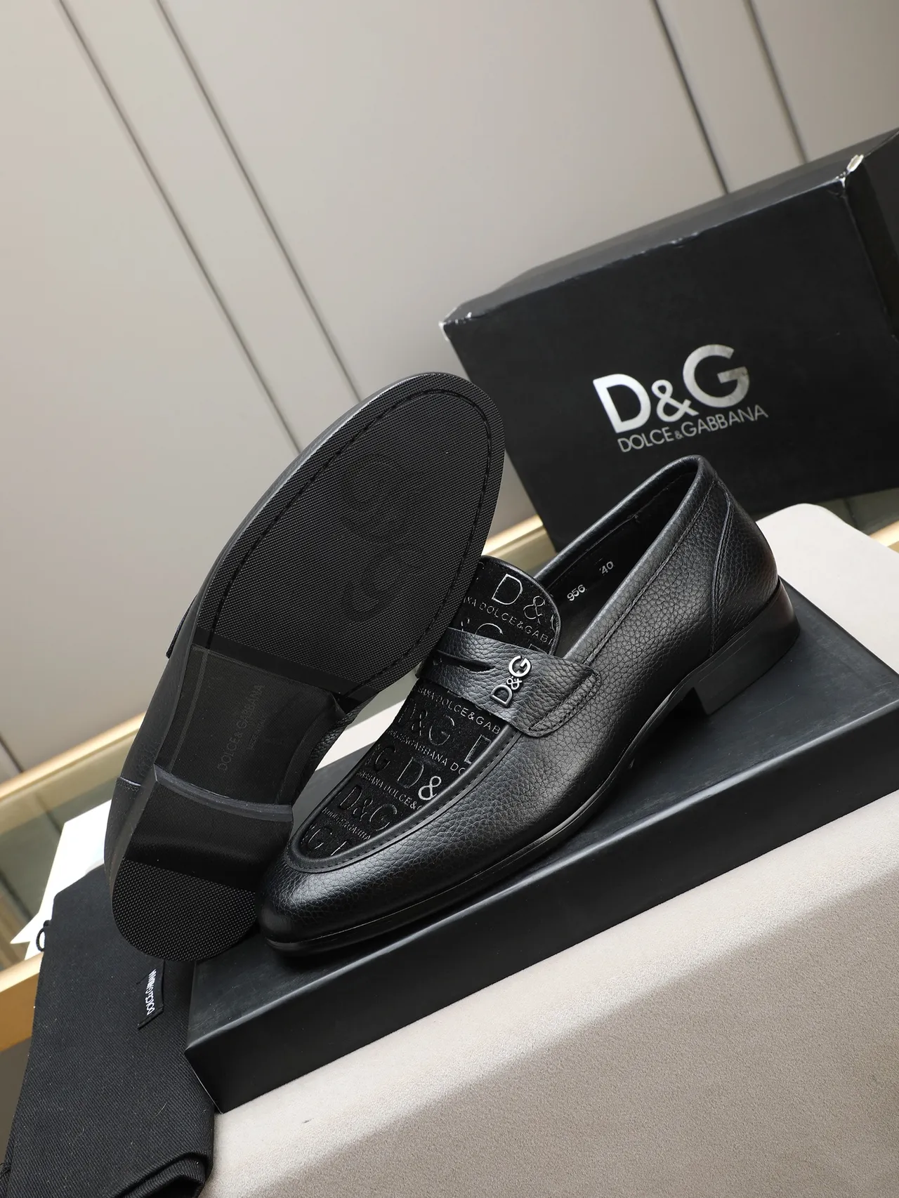 Dolce & Gabbana Loafer Black Pebbled Leather Monogrammed Strap Loafer 4