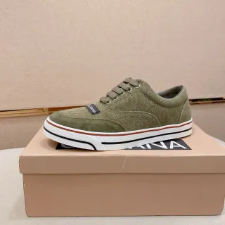 Dolce & Gabbana Olive Green Canvas and Suede Low-Top Sneaker
