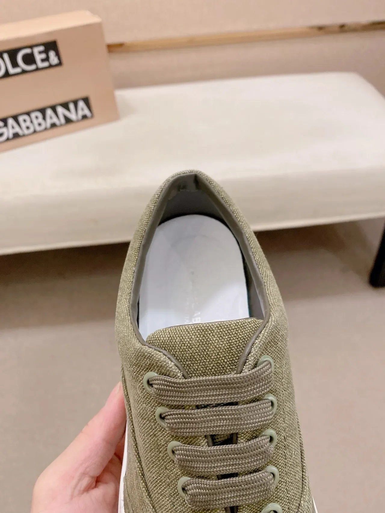 Dolce & Gabbana 橄榄绿帆布麂皮低帮运动鞋 4