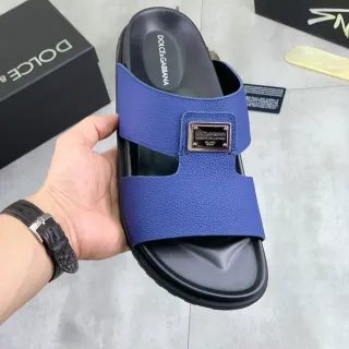 Dolce & Gabbana Portofino Chinelos de Couro Pebbled Azul Deslizante