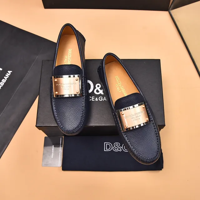 Dolce & Gabbana Portofino Navy Blue Pebbled Leather Loafers 2
