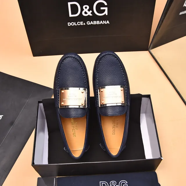 Dolce & Gabbana Portofino Navy Blue Pebbled Leather Loafers 3
