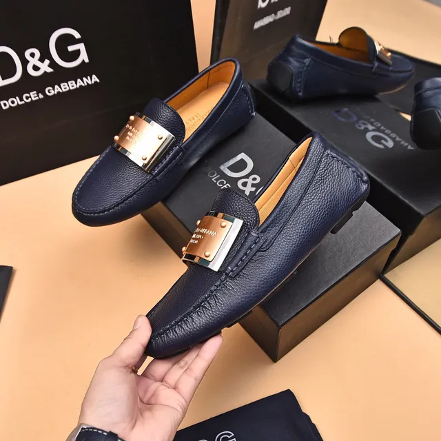Dolce & Gabbana Portofino Navy Blue Pebbled Leather Loafers 4
