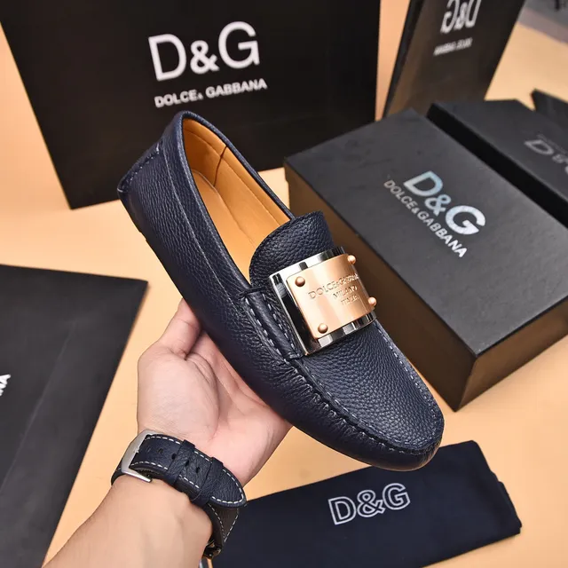 Dolce & Gabbana Portofino Navy Blue Pebbled Leather Loafers 5