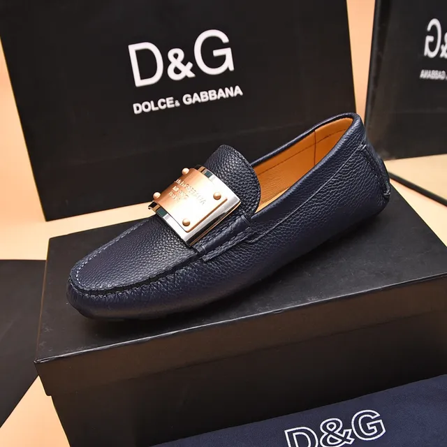 Dolce & Gabbana Portofino Navy Blue Pebbled Leather Loafers 6