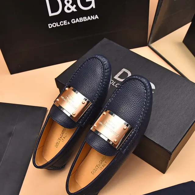 Dolce & Gabbana Portofino Navy Blue Pebbled Leather Loafers 8