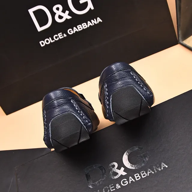 Dolce & Gabbana Portofino Navy Blue Pebbled Leather Loafers 9