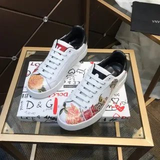 Dolce & Gabbana Portofino White Multicolor Low-Top Floral-Print Lifestyle Sneakers