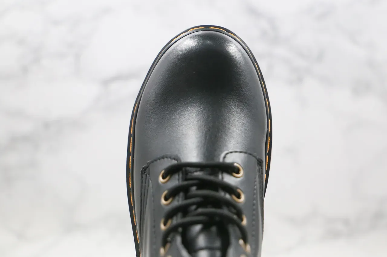 Dr. Martens 1460 কালো মসৃণ চামড়া হলুদ সেলাই মার্টিন বুট 4