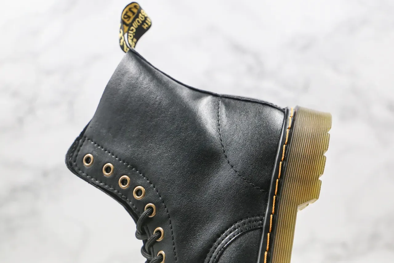 Dr. Martens 1460 কালো মসৃণ চামড়া হলুদ সেলাই মার্টিন বুট 5
