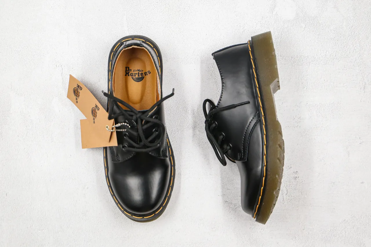 Dr. Martens 1461 কালো হলুদ মসৃণ চামড়া ৩-আইলেট লেসিং অক্সফোর্ড জুতা 9