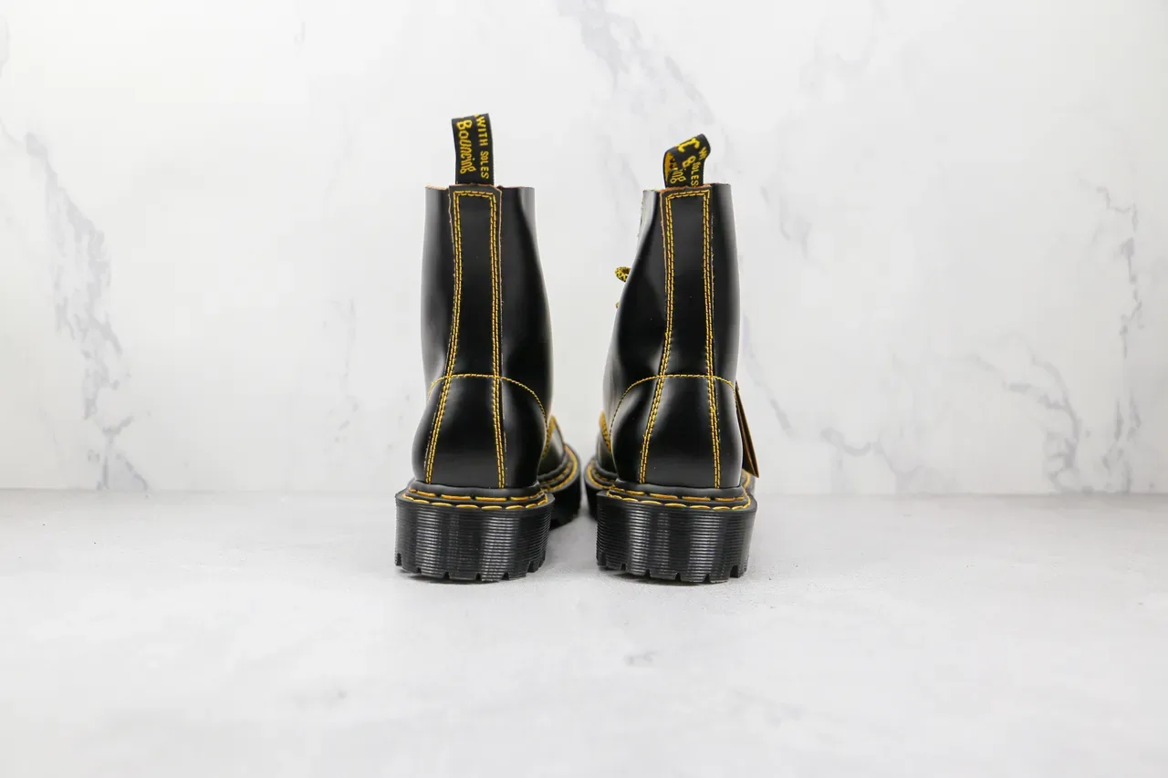 Dr. Martens Black Yellow Leather Contrast Stitching Martin Boots 2