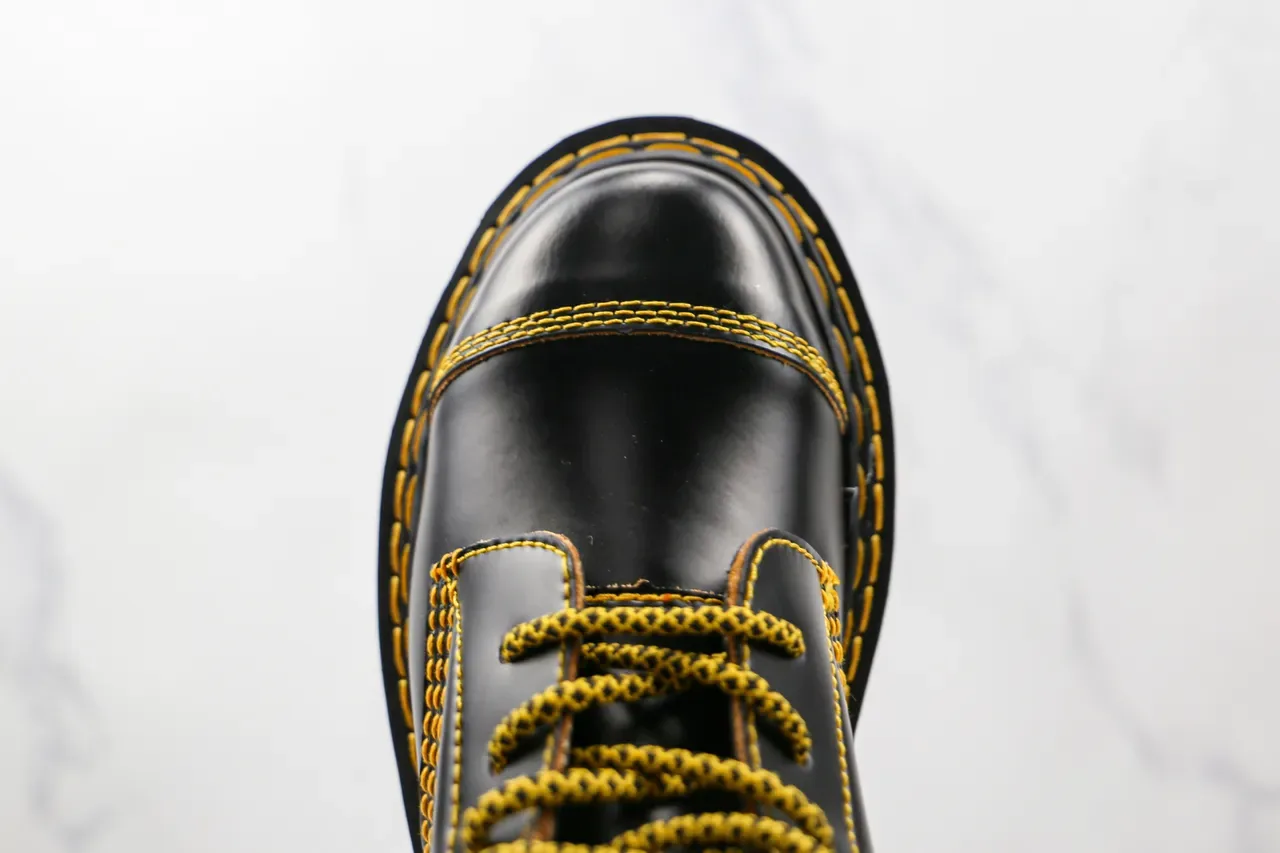 Dr. Martens Black Yellow Leather Contrast Stitching Martin Boots 5