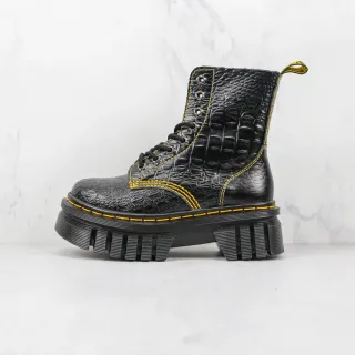 Dr. Martens Jadon काला पीला मगरमच्छ दबाव वाले चमड़े की तुलनात्मक सिलाई मार्टिन बूट्स