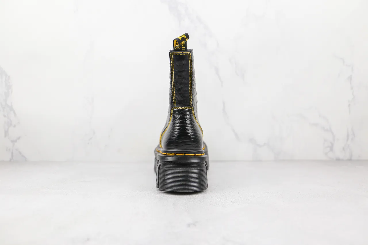 Dr. Martens Jadon Black Yellow Crocodile-Embossed Leather Contrast Stitching Martin Boots 9