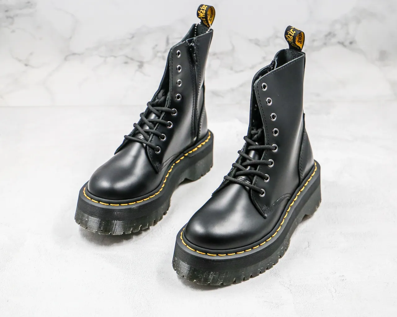 Dr. Martens Jadon Black Yellow Platform Sole 8-Eyelet Lace-Up Martin Boots 8