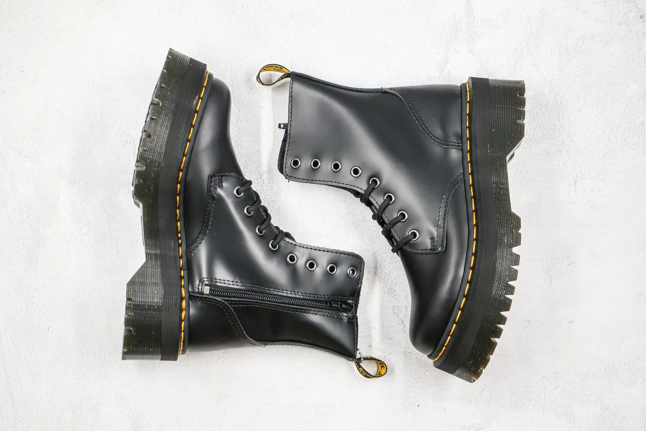 Dr. Martens Jadon Black Yellow Platform Sole 8-Eyelet Lace-Up Martin Boots 10