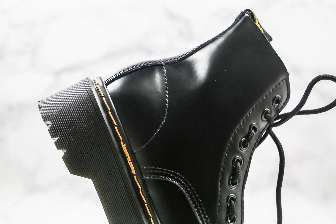 Dr. Martens Jadon Black Yellow Platform Sole Cap Toe Martin Boots 6