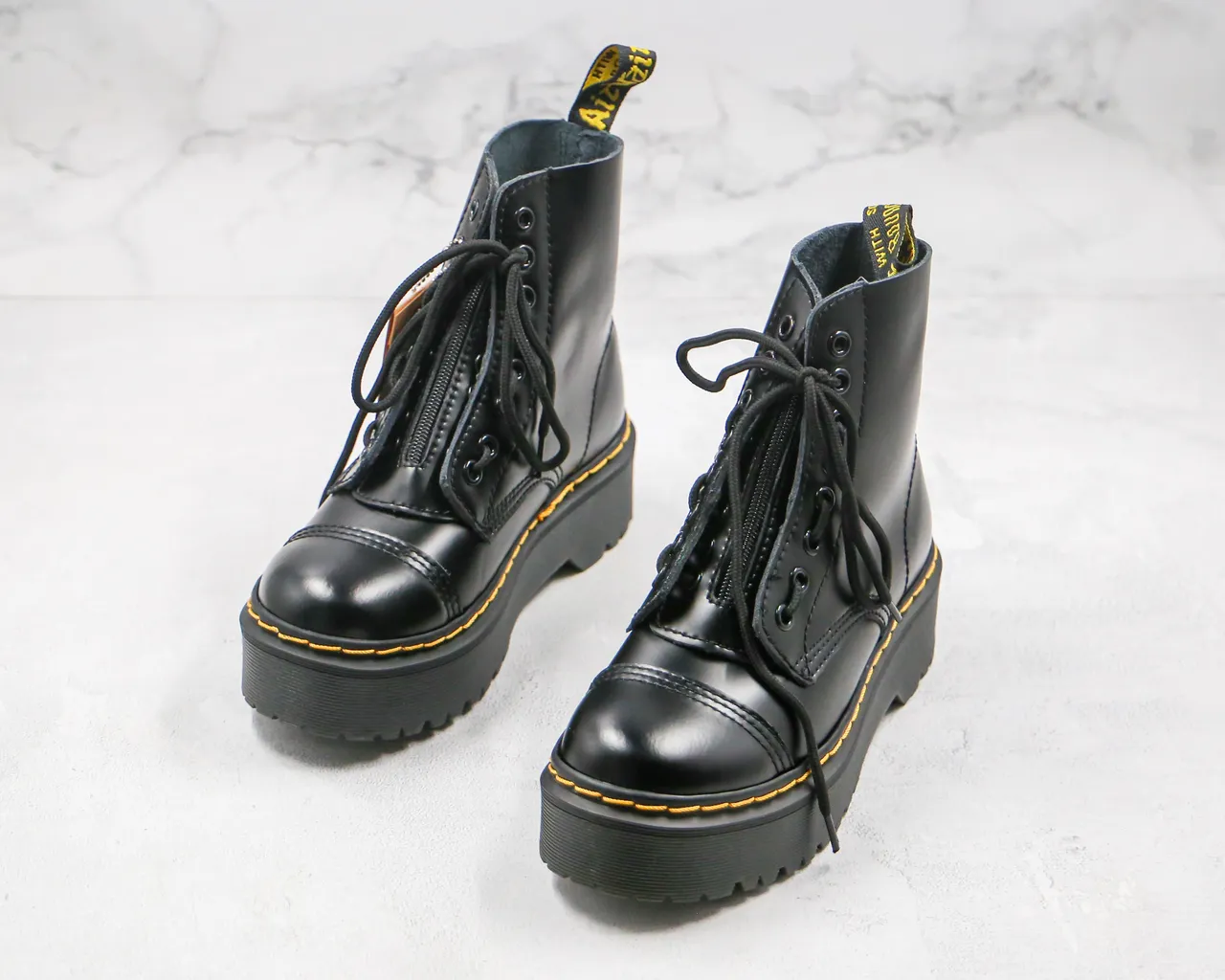 Dr. Martens Jadon Black Yellow Platform Sole Cap Toe Martin Boots 7