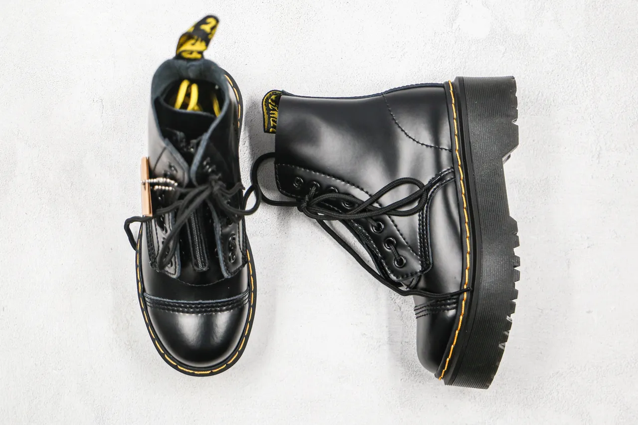 Dr. Martens Jadon Black Yellow Platform Sole Cap Toe Martin Boots 9