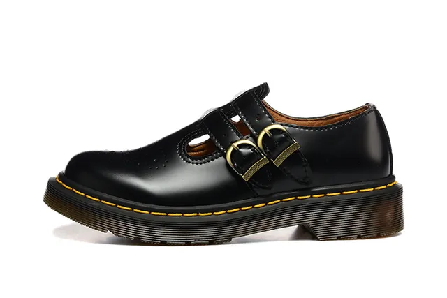 Dr. Martens Mary Jane Chaussures Mary Jane Noir Marron Cuir Poli Sangle à Double Boucle 2