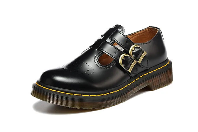 Dr. Martens Mary Jane Chaussures Mary Jane Noir Marron Cuir Poli Sangle à Double Boucle 3