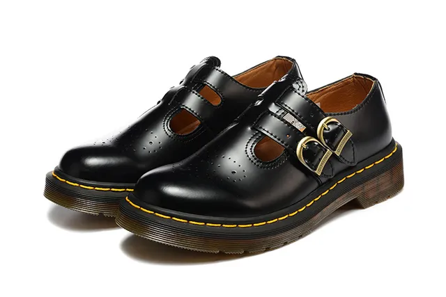 Dr. Martens Mary Jane Chaussures Mary Jane Noir Marron Cuir Poli Sangle à Double Boucle 4