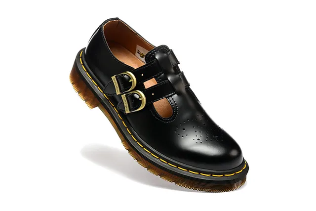 Dr. Martens Mary Jane Chaussures Mary Jane Noir Marron Cuir Poli Sangle à Double Boucle 5