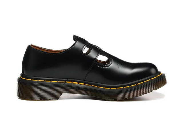 Dr. Martens Mary Jane Chaussures Mary Jane Noir Marron Cuir Poli Sangle à Double Boucle 6
