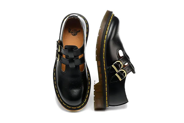 Dr. Martens Mary Jane Chaussures Mary Jane Noir Marron Cuir Poli Sangle à Double Boucle 7