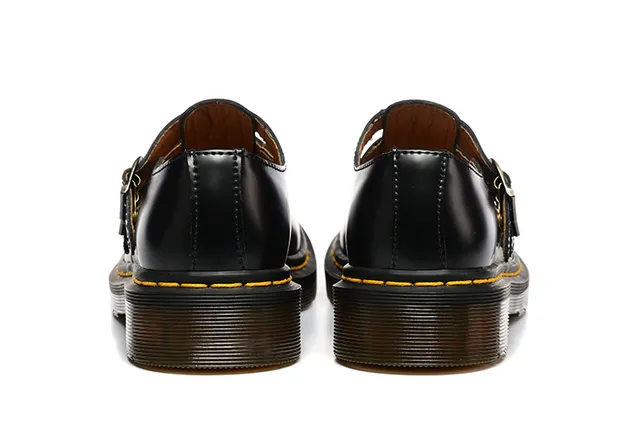 Dr. Martens Mary Jane Chaussures Mary Jane Noir Marron Cuir Poli Sangle à Double Boucle 8