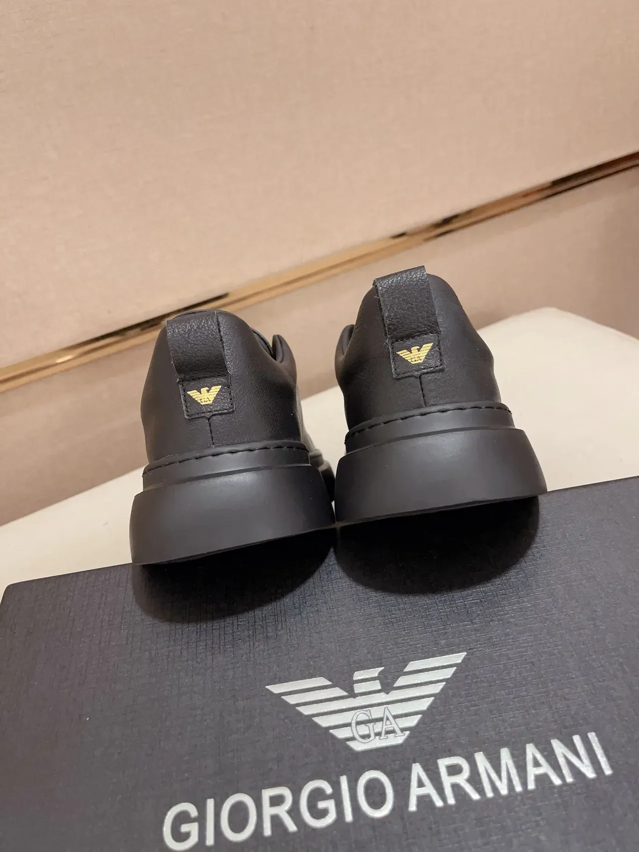 Emporio Armani Black Gold Laceless Slip-On Embossed Eagle Motif Lifestyle Sneakers 3