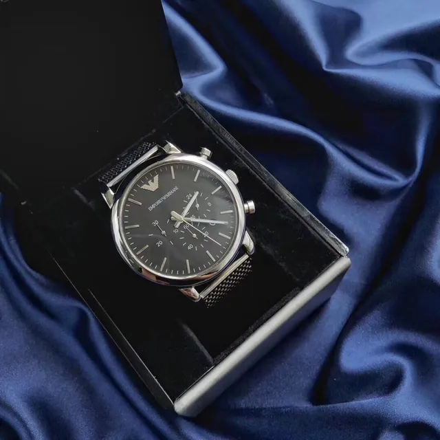 Emporio Armani Relógio Cronógrafo Mostrador Preto Prateado Mecânico 4