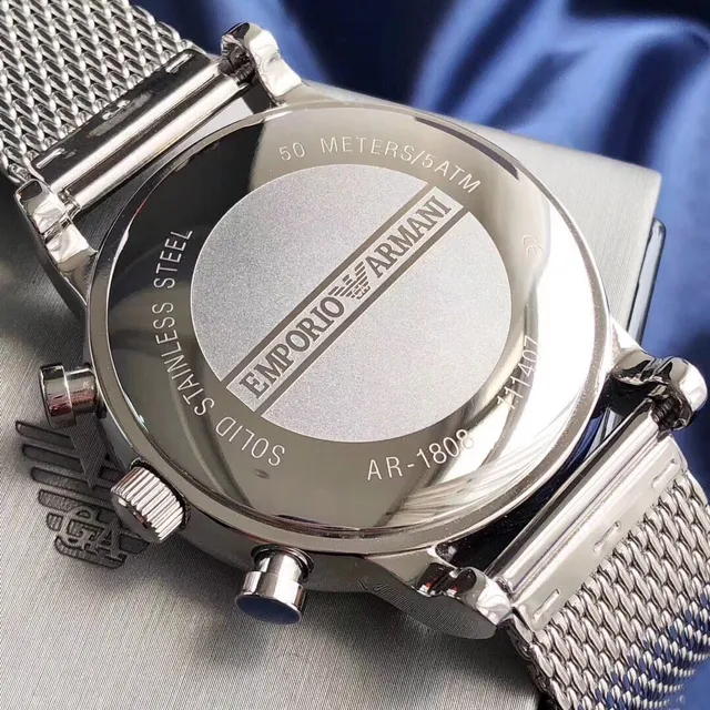 Emporio Armani Relógio Cronógrafo Mostrador Preto Prateado Mecânico 6