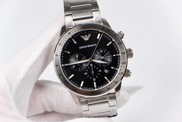 Emporio Armani Cronógrafo Esfera Negra Acero Inoxidable Reloj Mecánico 5
