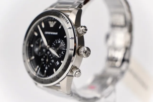 Emporio Armani Cronógrafo Esfera Negra Acero Inoxidable Reloj Mecánico 6