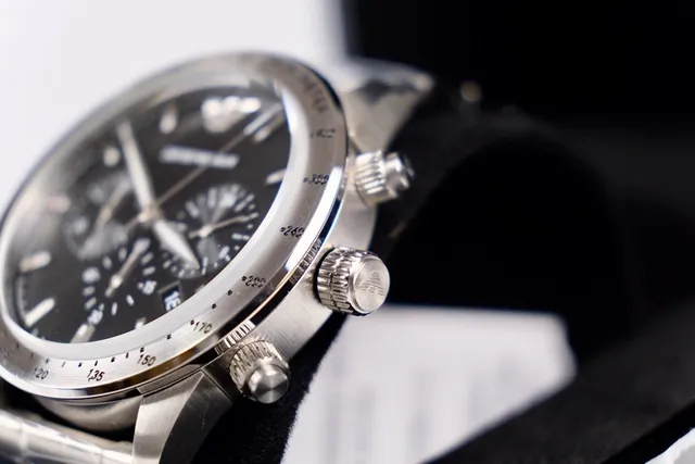 Emporio Armani Cronógrafo Esfera Negra Acero Inoxidable Reloj Mecánico 8