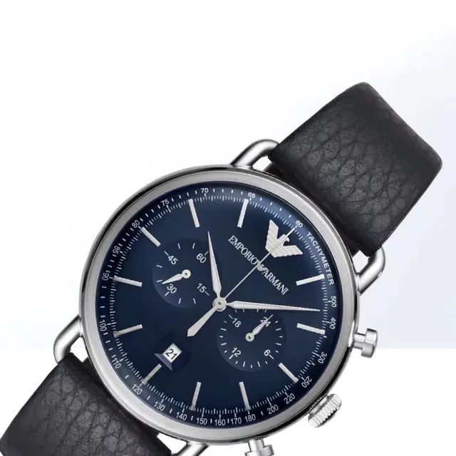 Emporio Armani ক্রোনোগ্রাফ নীল ডায়াল কালো চামড়ার ব্যান্ড যান্ত্রিক ঘড়ি 5