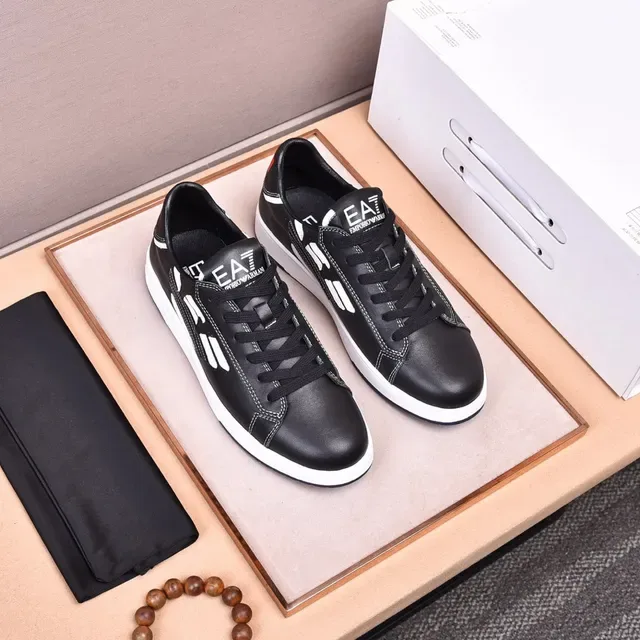 Emporio Armani EA7 黑白皮革休闲运动鞋 3