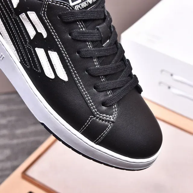 Emporio Armani EA7 黑白皮革休闲运动鞋 4