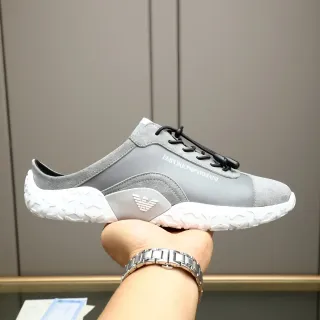 Emporio Armani Gray White Open-Heel Mule Sneaker Sculpted Geometric Sole Sneakers