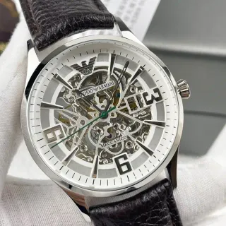 एम्पोरियो आर्मानी मेकेनिको स्केलेटन Silver-Tone यांत्रिक घड़ी