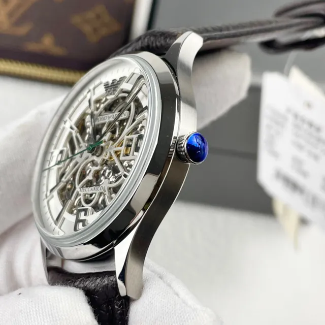 Emporio Armani Meccanico Skeleton Silver-Tone ساعة ميكانيكية 5