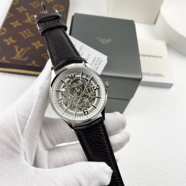 Emporio Armani Meccanico Skeleton Silver-Tone ساعة ميكانيكية 8